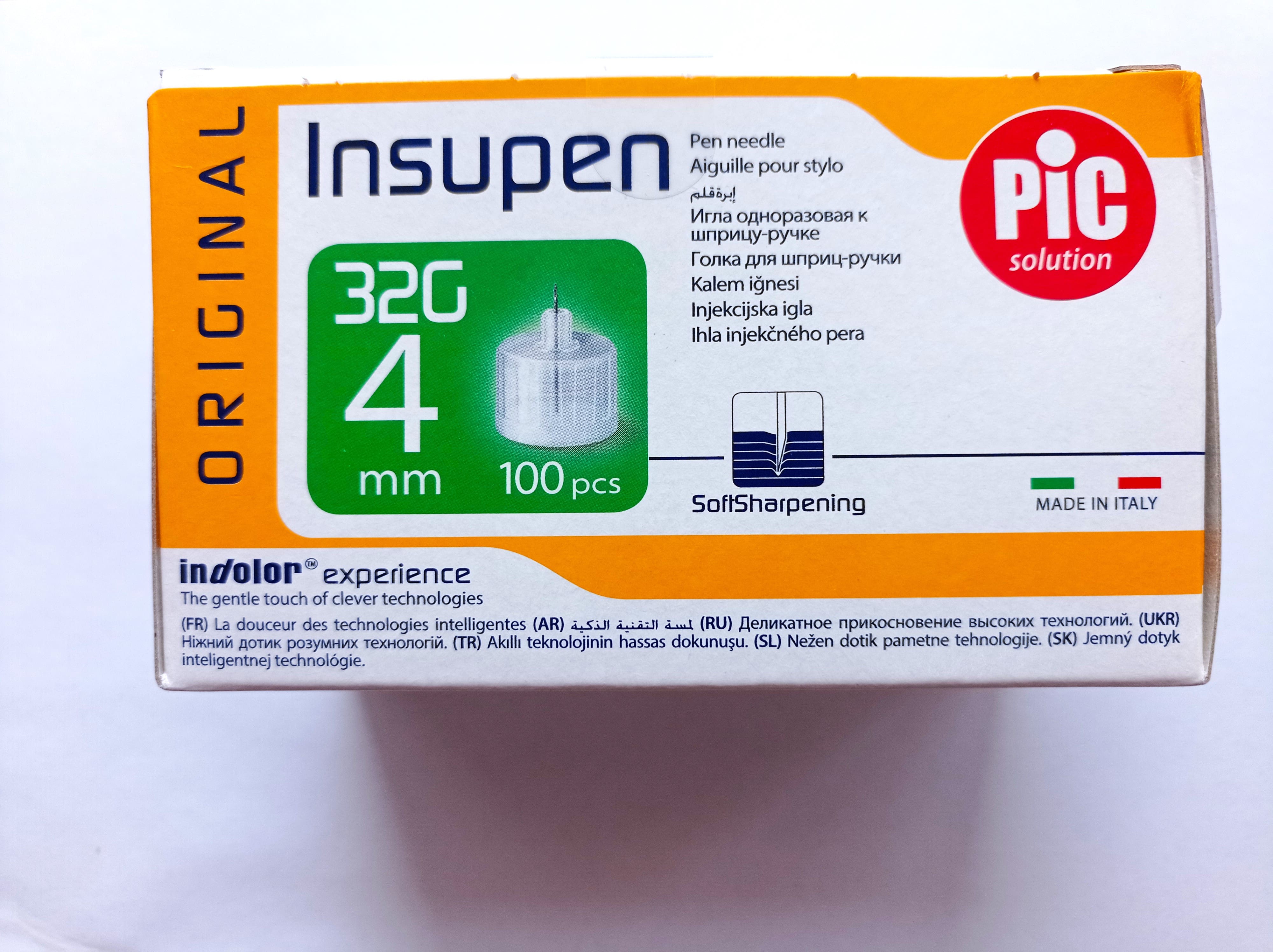 Стерильні голки INSUPEN ORIGINAL для інсулінових ручок, 32G*4мм, (0,23*4мм)